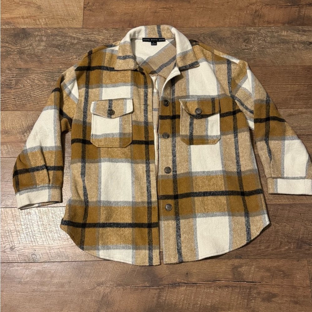 HYFVE Plaid Shirt Jacket in Tan and Cream